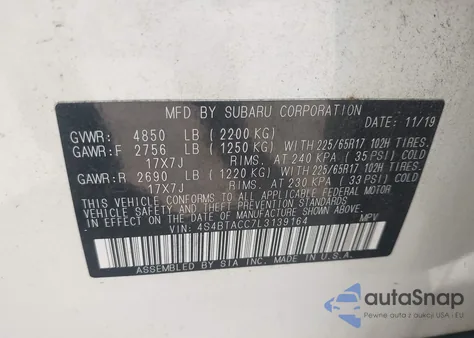 2020 Subaru Outback Premium из США, поврежденный, VIN 4S4BTACC7L3139164